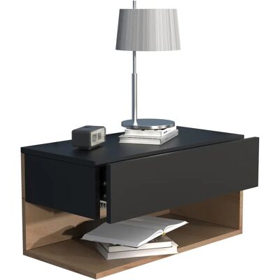 Étagère Murale VCM Usal XL - Niche de Nuit - Noir / Chêne Miel - 60cm - Publicité Étagère Murale VCM Usal XL - Niche de Nuit - Noir / Chêne Miel - 60cm - Publicité