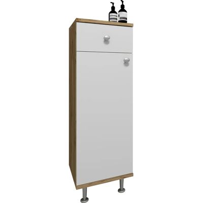 Armoire de bain VCM Nilosi - 3 compartiments, Blanc et Chêne Miel - Publicité Armoire de bain VCM Nilosi - 3 compartiments, Blanc et Chêne Miel - Publicité