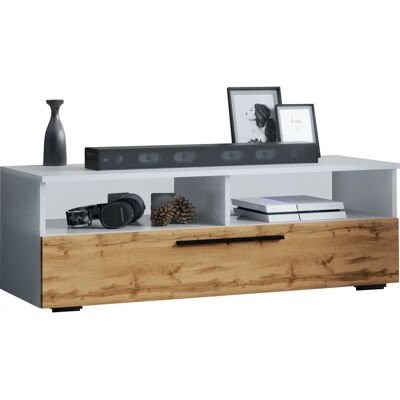 Meuble TV VCM Arila XL - Blanc/Chêne Miel - 115cm - Publicité Meuble TV VCM Arila XL - Blanc/Chêne Miel - 115cm - Publicité