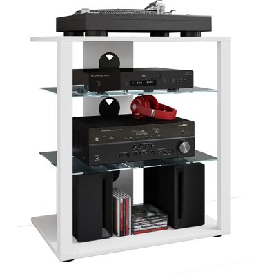 VCM Folas White Media Rack - Timeless Design, Glass Shelves, Cable Management VCM Folas White Media Rack - Timeless Design, Glass Shelves, Cable Management