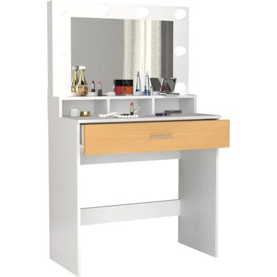 Coiffeuse VCM Kosmal - Beige/Blanc 80x40x133cm - Publicité Coiffeuse VCM Kosmal - Beige/Blanc 80x40x133cm - Publicité
