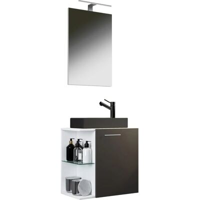 Set de baño pequeño VCM Hausa - Ahorro de espacio, Espejo de vidrio de seguridad, Lavabo de cerámica Set de baño pequeño VCM Hausa - Ahorro de espacio, Espejo de vidrio de seguridad, Lavabo de cerámica