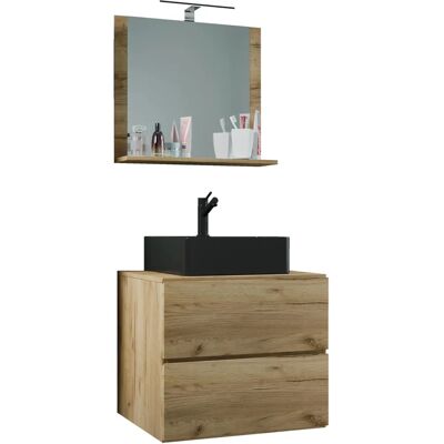 Conjunto de baño VCM Roble Miel 3 piezas - Lavabo y Espejo Conjunto de baño VCM Roble Miel 3 piezas - Lavabo y Espejo