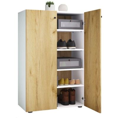 Zapatero VCM Lona XL - 5 Compartimentos, Blanco, Roble Miel, Roble Zapatero VCM Lona XL - 5 Compartimentos, Blanco, Roble Miel, Roble