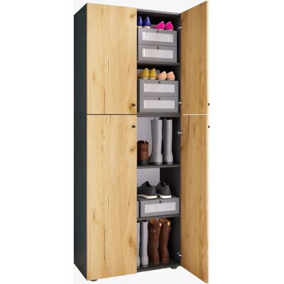 VCM Armoire à chaussures - 5 compartiments - Anthracite / Miel - Placard à chaussures - Publicité VCM Armoire à chaussures - 5 compartiments - Anthracite / Miel - Placard à chaussures - Publicité
