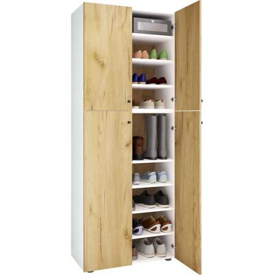 VCM skoskab - 9 rum, hvid, honning, eg - Serie Lona VCM skoskab - 9 rum, hvid, honning, eg - Serie Lona