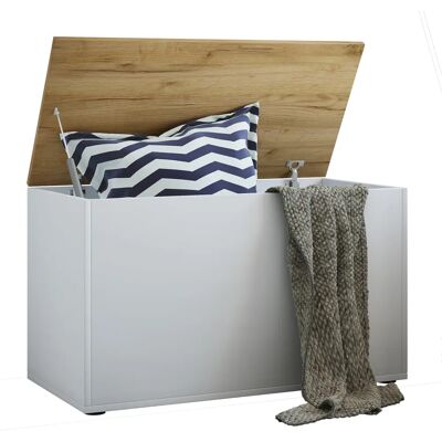 Coffre de Rangement VCM - Blanc/Chêne Miel - 49x82x44 cm - Publicité Coffre de Rangement VCM - Blanc/Chêne Miel - 49x82x44 cm - Publicité