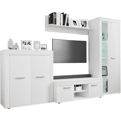 Meuble mural VCM Usilo Blanc - 242cm - Publicité Meuble mural VCM Usilo Blanc - 242cm - Publicité