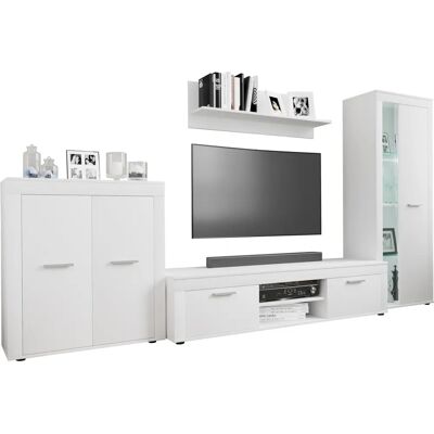 Meuble TV Blanc VCM - Rangement modulable pour salon - Publicité Meuble TV Blanc VCM - Rangement modulable pour salon - Publicité