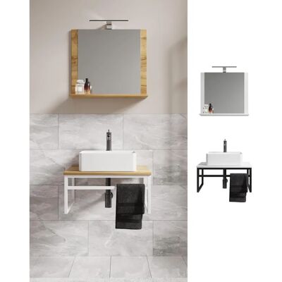 VCM 3-tlg. Badezimmer Set - Keramikwaschbecken, Holz & Metall VCM 3-tlg. Badezimmer Set - Keramikwaschbecken, Holz & Metall