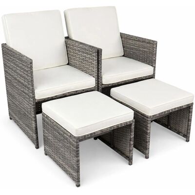VCM Gartentisch-Set - Rattan, 2 Stühle, Kissen VCM Gartentisch-Set - Rattan, 2 Stühle, Kissen