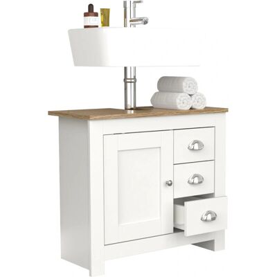 Meuble de salle de bain Balusa L VCM en bois blanc avec poignées en coquillage - Publicité Meuble de salle de bain Balusa L VCM en bois blanc avec poignées en coquillage - Publicité