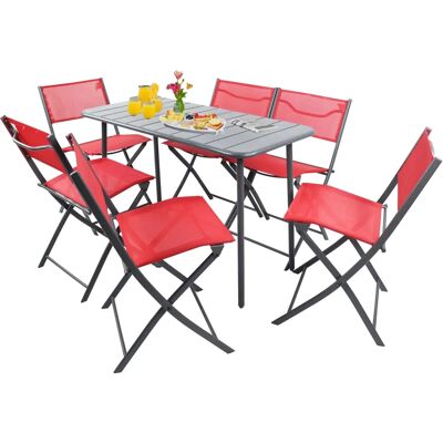 VCM Sumila Gartenset - 6 Stühle, 1 Tisch, Klappbar - Rot - Gartenset VCM Sumila Gartenset - 6 Stühle, 1 Tisch, Klappbar - Rot - Gartenset