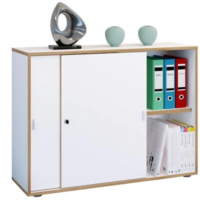 Gabinete de oficina con puertas correderas en miel y blanco - VCM Gabinete de oficina con puertas correderas en miel y blanco - VCM