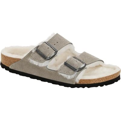 Sandales Birkenstock Arizona Shearling - Gris - Femmes - Publicité Sandales Birkenstock Arizona Shearling - Gris - Femmes - Publicité