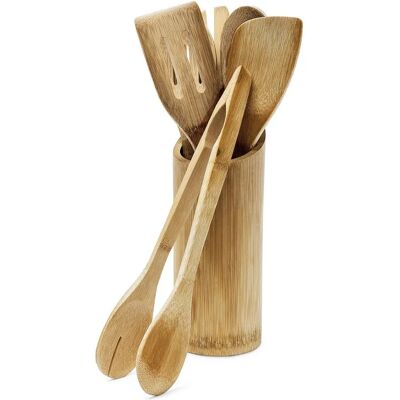 Conjunto de Utensílios de Cozinha em Bambu Relaxdays - 7 Peças, 30cm Conjunto de Utensílios de Cozinha em Bambu Relaxdays - 7 Peças, 30cm
