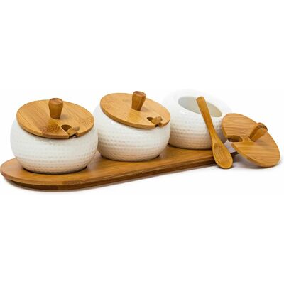 Relaxdays JIAO Set di Contenitori in Ceramica per Spezie - Bianco e Marrone Relaxdays JIAO Set di Contenitori in Ceramica per Spezie - Bianco e Marrone