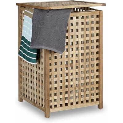 Relaxdays Cesto de Lavandería Nogal - Contenedor de Madera con Tapa Relaxdays Cesto de Lavandería Nogal - Contenedor de Madera con Tapa