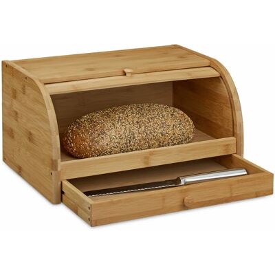 Relaxdays Bamboo Bread Box - Natural, Sliding Lid, Extra Storage Relaxdays Bamboo Bread Box - Natural, Sliding Lid, Extra Storage