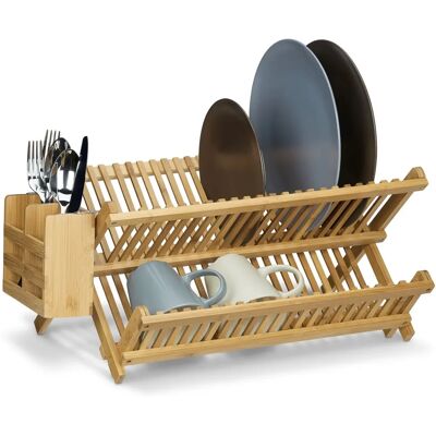 Relaxdays Bamboe Vaatdroger met Bestekmand - 24x46x28cm Relaxdays Bamboe Vaatdroger met Bestekmand - 24x46x28cm