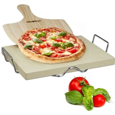 Relaxdays Pizzasten Sats - Cordierit, Träpizzaspade & Metallstativ Relaxdays Pizzasten Sats - Cordierit, Träpizzaspade & Metallstativ