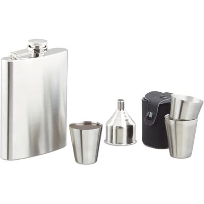 Relaxdays Edelstahl-Reiseset – 200 ml Flasche, 4 Gläser, Trichter Relaxdays Edelstahl-Reiseset – 200 ml Flasche, 4 Gläser, Trichter