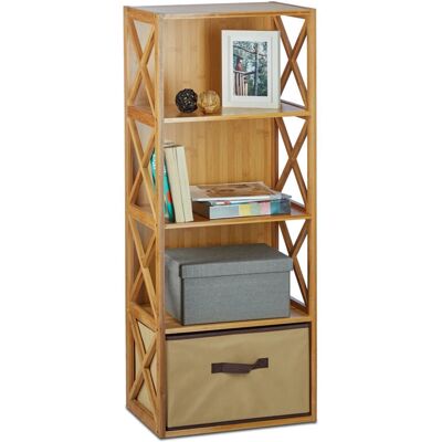 RELAXDAYS Estantería de madera con cesta - 4 estantes, caja plegable - Mueble de baño RELAXDAYS Estantería de madera con cesta - 4 estantes, caja plegable - Mueble de baño