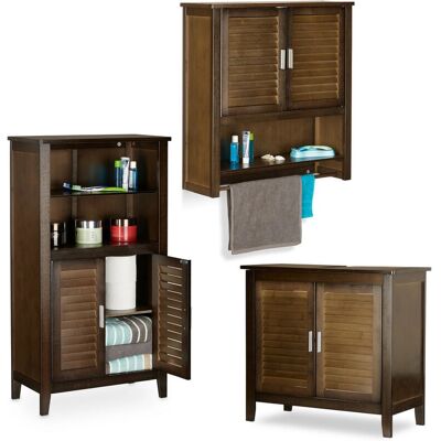 RELAXDAYS Juego de Muebles de Baño de Bambú - Puerta de Lamelas, Armario de Pared, Estantería de Piso, Mueble de Lavabo RELAXDAYS Juego de Muebles de Baño de Bambú - Puerta de Lamelas, Armario de Pared, Estantería de Piso, Mueble de Lavabo