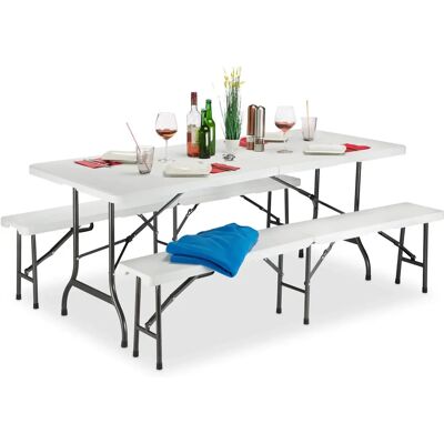 Relaxdays Gartenset - Klappbarer Tisch und Bänke Relaxdays Gartenset - Klappbarer Tisch und Bänke