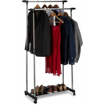 Relaxdays 10023767 coat rack - Stand Appendiabiti su Ruote con 2 Aste Attaccapanni, Regolabile, Guardaroba hlp 162x150x48 cm - Publicité Relaxdays 10023767 coat rack - Stand Appendiabiti su Ruote con 2 Aste Attaccapanni, Regolabile, Guardaroba hlp 162x150x48 cm - Publicité