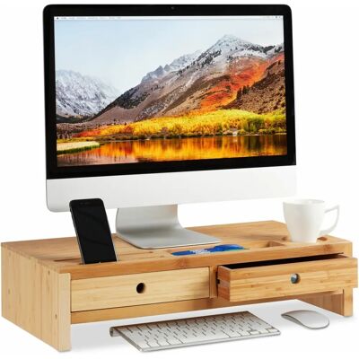 Relaxdays Monitorhalterung - Ergonomischer Bambusständer mit Schubladen Relaxdays Monitorhalterung - Ergonomischer Bambusständer mit Schubladen