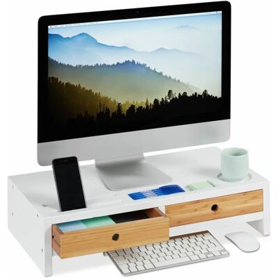 Relaxdays Bambus, Monitor Erhöhung, Weiß/Braun - Monitorhalterung / Ständer Relaxdays Bambus, Monitor Erhöhung, Weiß/Braun - Monitorhalterung / Ständer