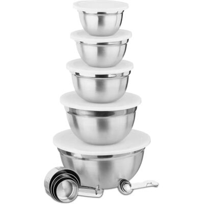 Relaxdays Stainless Steel Kitchen Set - Mixing Bowls, Measuring Cups & Spoons Relaxdays Stainless Steel Kitchen Set - Mixing Bowls, Measuring Cups & Spoons