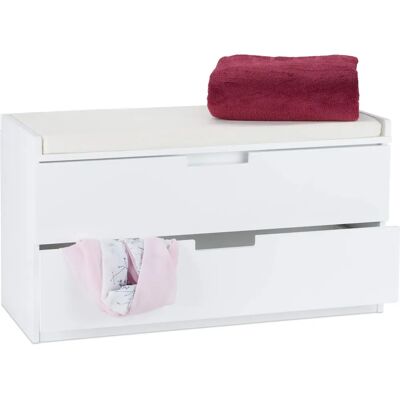 Banquette de rangement blanc Relaxdays avec coussin - 48,5x87x38 cm - Publicité Banquette de rangement blanc Relaxdays avec coussin - 48,5x87x38 cm - Publicité
