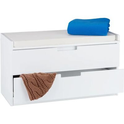 Banquette de rangement Relaxdays avec tiroirs - Style rustique, blanc - Publicité Banquette de rangement Relaxdays avec tiroirs - Style rustique, blanc - Publicité