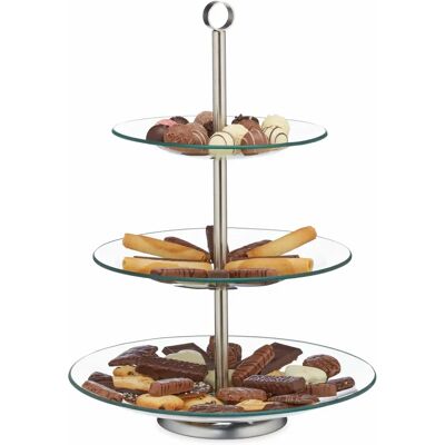 Relaxdays Tortenständer - 3-stöckig, Glas & Stahl - Silber/Transparent - 40x29,5cm Relaxdays Tortenständer - 3-stöckig, Glas & Stahl - Silber/Transparent - 40x29,5cm