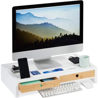 Relaxdays Weißer Monitorständer mit Schubladen - Ergonomischer Büro-Organizer Relaxdays Weißer Monitorständer mit Schubladen - Ergonomischer Büro-Organizer