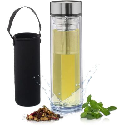 Relaxdays Borraccia in Vetro con Infusore - 450ml - Riutilizzabile, Mantiene Caldo & Freddo Relaxdays Borraccia in Vetro con Infusore - 450ml - Riutilizzabile, Mantiene Caldo & Freddo