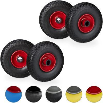 RELAXDAYS Juego de 4 ruedas antipinchazos para carretilla - Neumáticos de goma PU - Negro-Rojo RELAXDAYS Juego de 4 ruedas antipinchazos para carretilla - Neumáticos de goma PU - Negro-Rojo