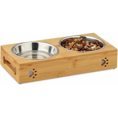 Relaxdays Ciotola Elevata per Cani e Gatti - Acciaio Inox & Bambù - 300ml Relaxdays Ciotola Elevata per Cani e Gatti - Acciaio Inox & Bambù - 300ml