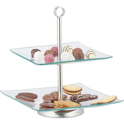 RELAXDAYS - 2-Tier - Crystal - Stainless Steel - Tiered Cake Stand RELAXDAYS - 2-Tier - Crystal - Stainless Steel - Tiered Cake Stand