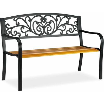 Relaxdays Outdoor Bench - Brown/Black - Garden Retro Wooden Metal Seating Relaxdays Outdoor Bench - Brown/Black - Garden Retro Wooden Metal Seating