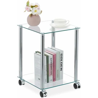 Relaxdays Salontafel met wieltjes - Modern Glas & Metaal Relaxdays Salontafel met wieltjes - Modern Glas & Metaal
