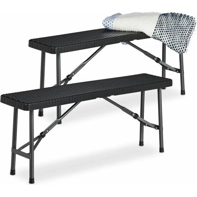 Relaxdays Banco de jardín exterior - Pack de 2 Plástico Negro Relaxdays Banco de jardín exterior - Pack de 2 Plástico Negro