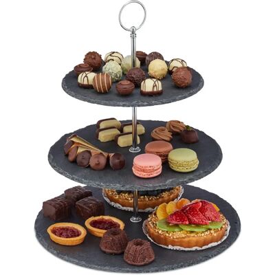 Supporto per torte a 3 livelli con vassoi in lavagna - Espositore di dolci Supporto per torte a 3 livelli con vassoi in lavagna - Espositore di dolci