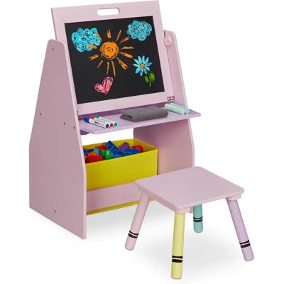 Relaxdays Kinderregal mit Tafel und Sitzhocker - Rosa - 84x52x45 cm Relaxdays Kinderregal mit Tafel und Sitzhocker - Rosa - 84x52x45 cm