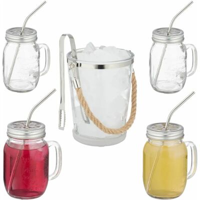 Relaxdays Glasset - Eiskübel, 4 Gläser, Deckel, Strohhalm Relaxdays Glasset - Eiskübel, 4 Gläser, Deckel, Strohhalm