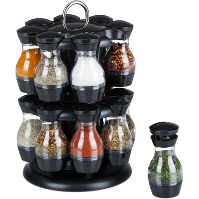 Relaxdays Spice Container - 16 Jars, 360° Rotating, Black & Silver Relaxdays Spice Container - 16 Jars, 360° Rotating, Black & Silver