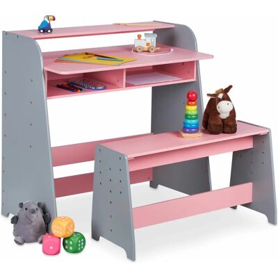 Relaxdays Kindermöbelset - Höhenverstellbarer Tisch & Bank Rosa/Gris Relaxdays Kindermöbelset - Höhenverstellbarer Tisch & Bank Rosa/Gris
