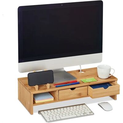 Relaxdays Bamboo Monitor Stand with Drawers - Monitor Support Relaxdays Bamboo Monitor Stand with Drawers - Monitor Support